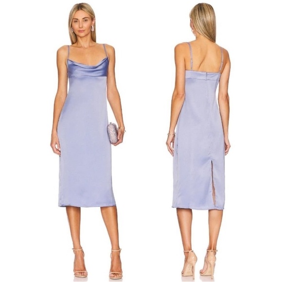 We Wore What Cowl Midi Satin Charmeuse Dress in Slate - Picture 1 of 9